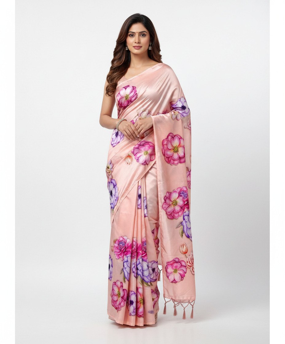 Plain Linen with digital print with tusser