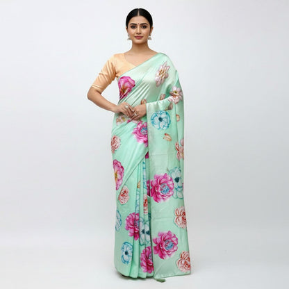 Plain Linen with digital print with tusser