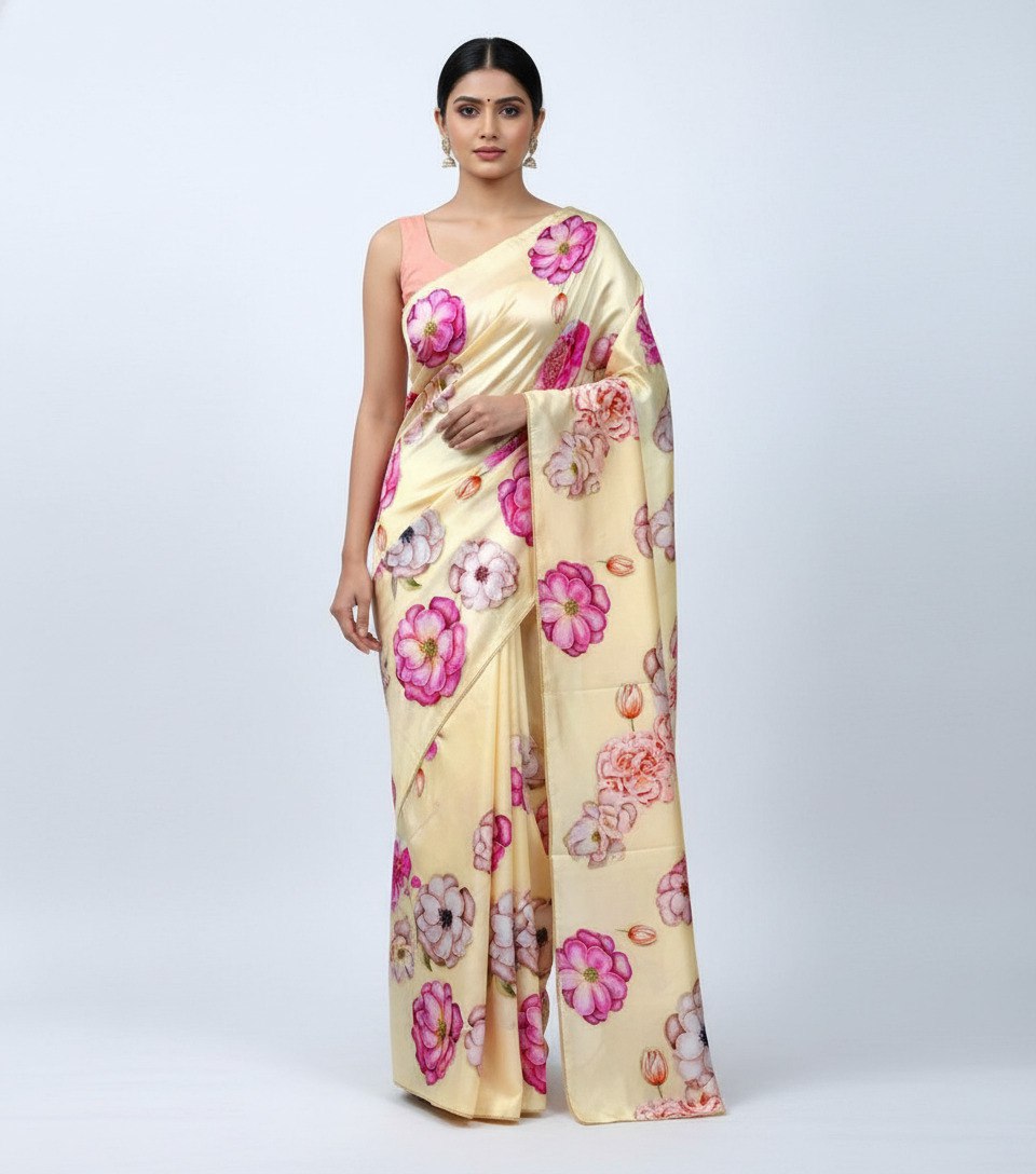 Plain Linen with digital print with tusser