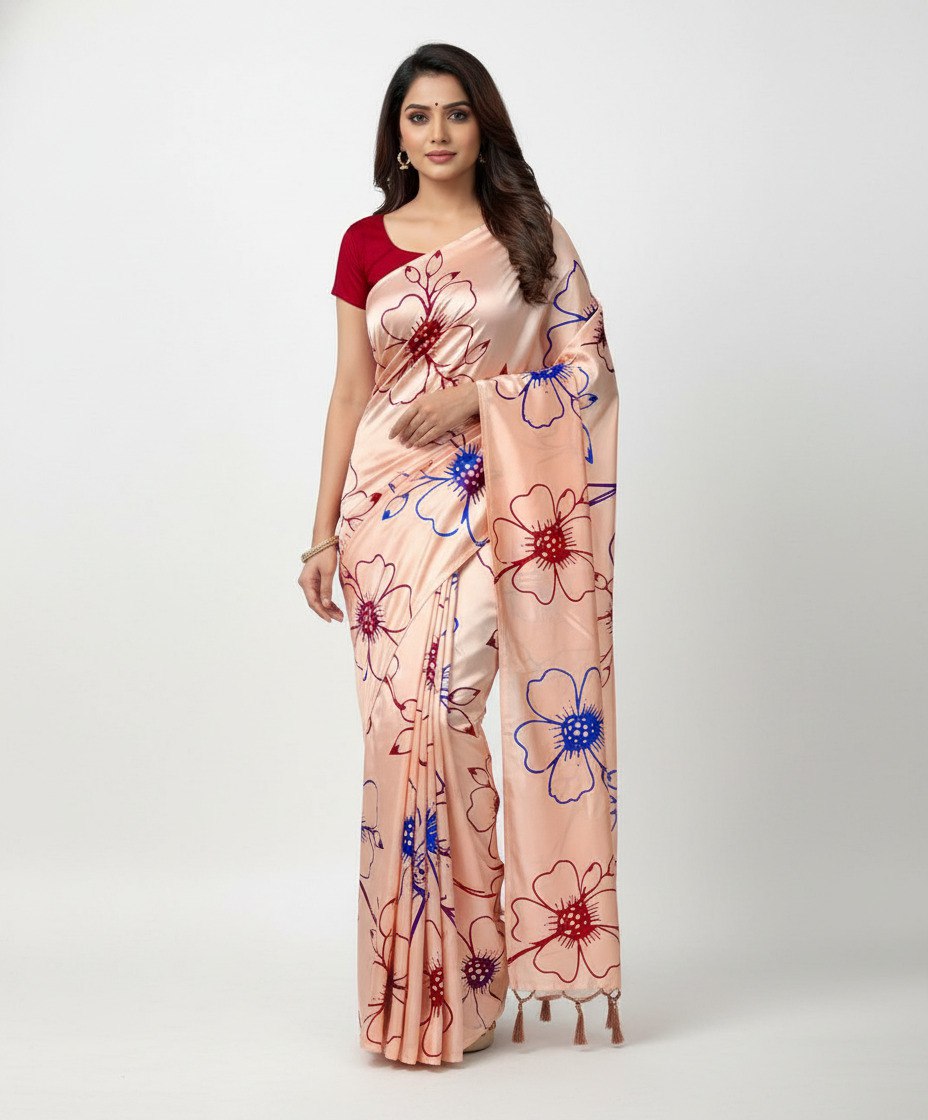 Plain Linen with digital print with tusser