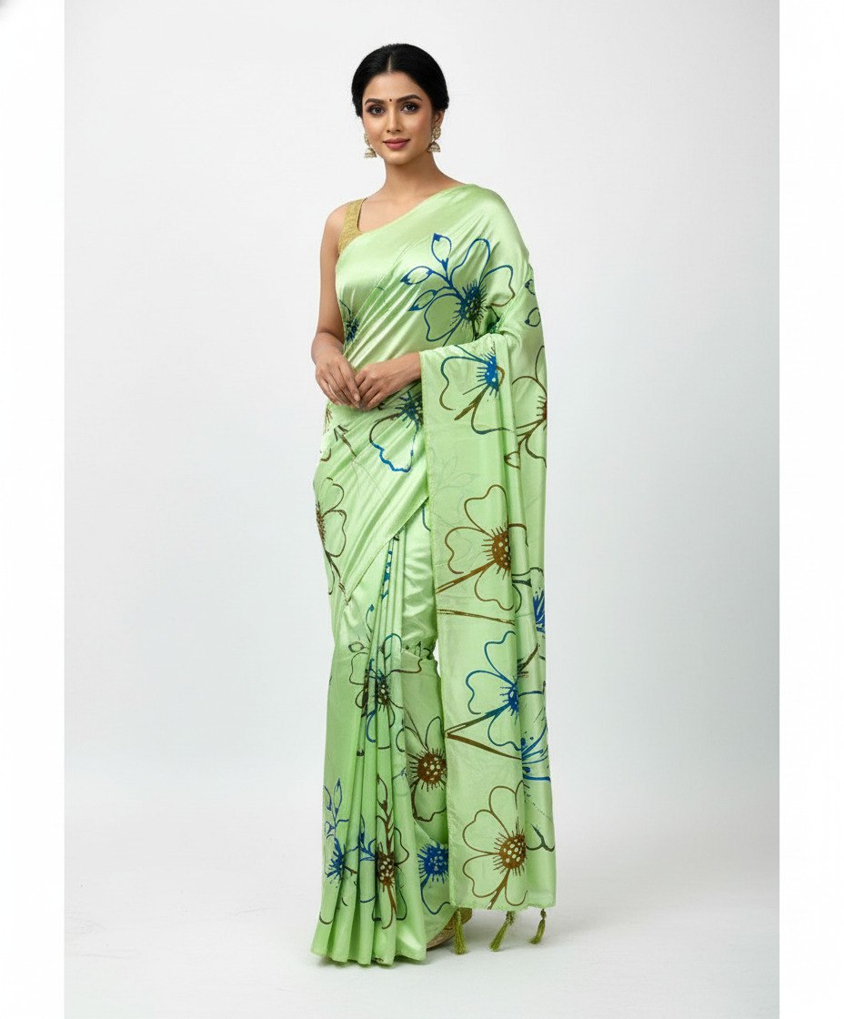 Plain Linen with digital print with tusser