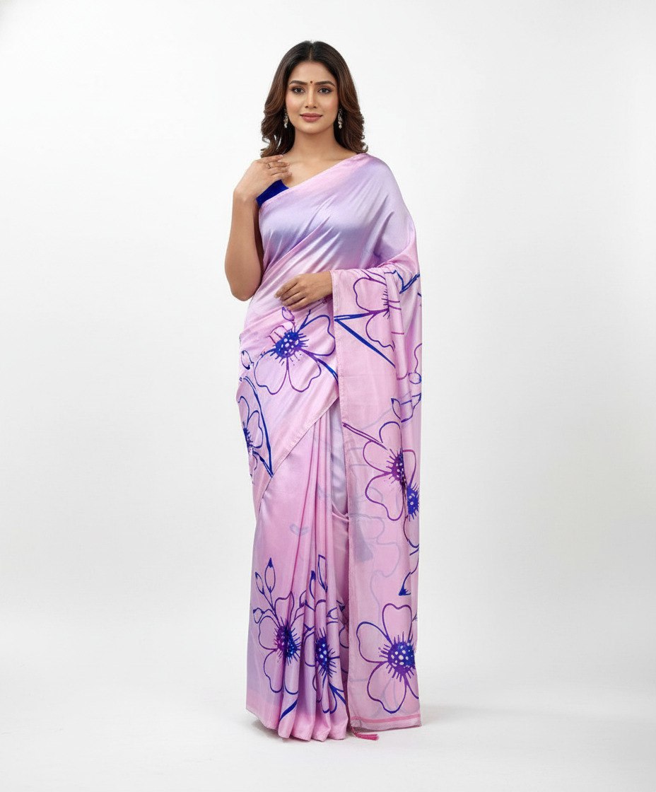 Plain Linen with digital print with tusser