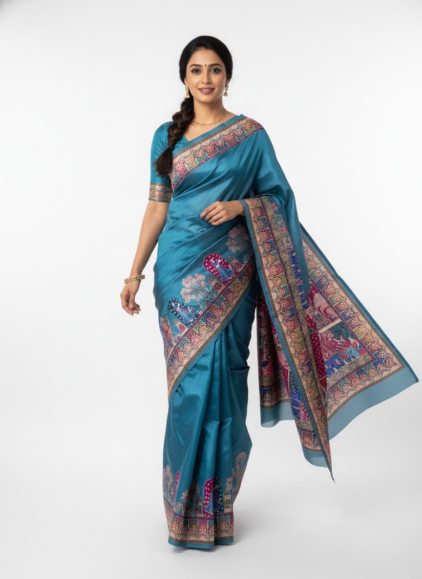 Flower Digital print  saree