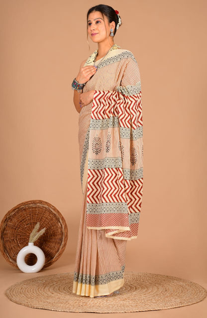 RUNNING GAJI SATIN AJRAK PRINT SAREE