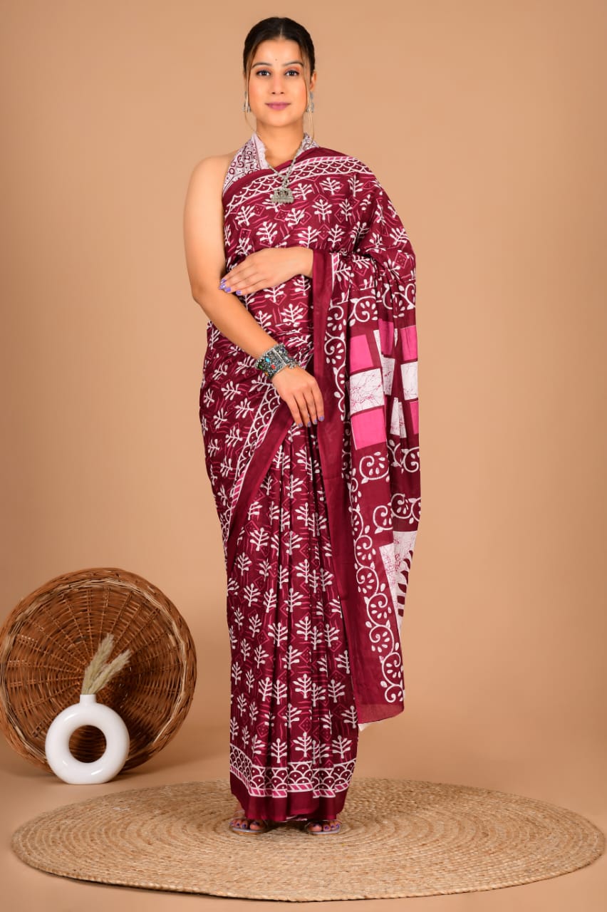 RUNNING GAJI SATIN AJRAK PRINT SAREE