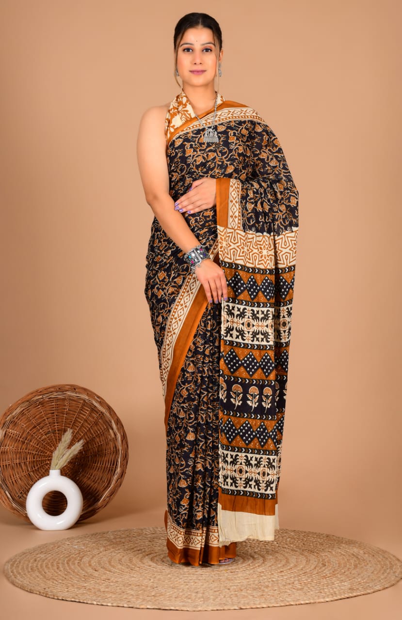 RUNNING GAJI SATIN AJRAK PRINT SAREE