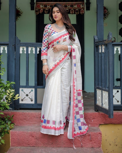 Premium Lilen Cotton Digital Print Saree