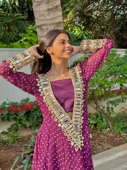 Designer Mirror Work Anarkali Suit Set for Women – Georgette Fabric | Available in Mehendi Green, Royal Blue, Black & Wine Purple