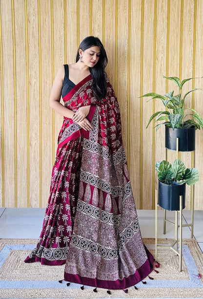SUPER RICH PURE GAJI SATIN AJRAK SAREE