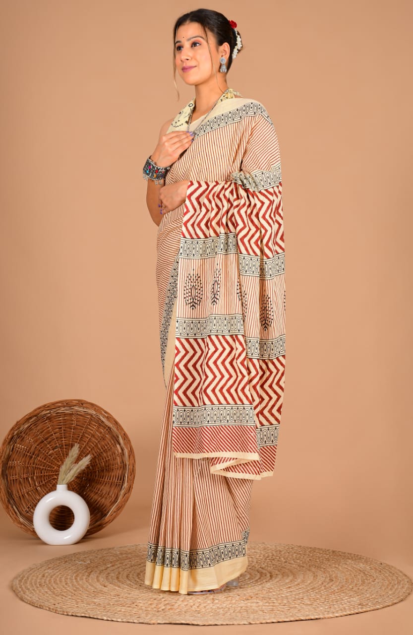 Royal Blue Handblock Print Saree – Timeless Ethnic Elegance