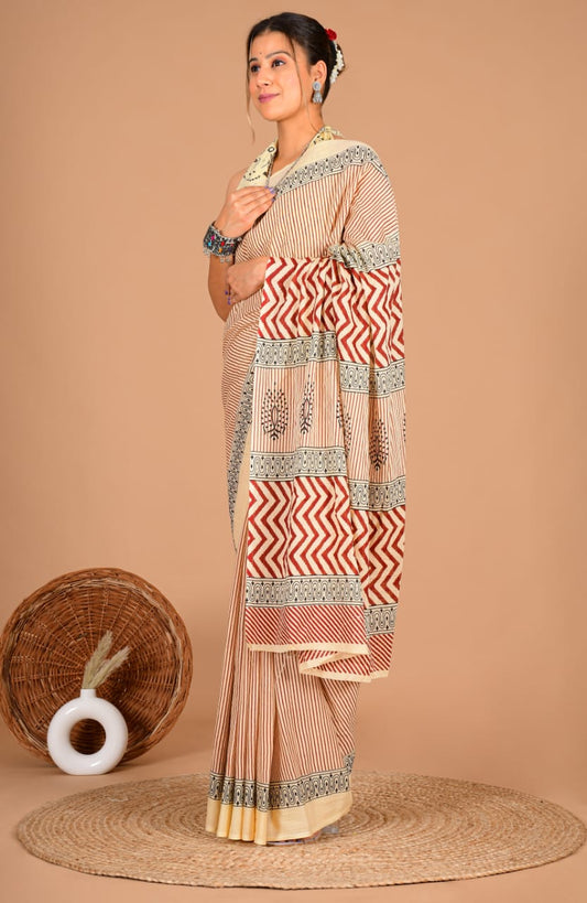 Royal Blue Handblock Print Saree – Timeless Ethnic Elegance