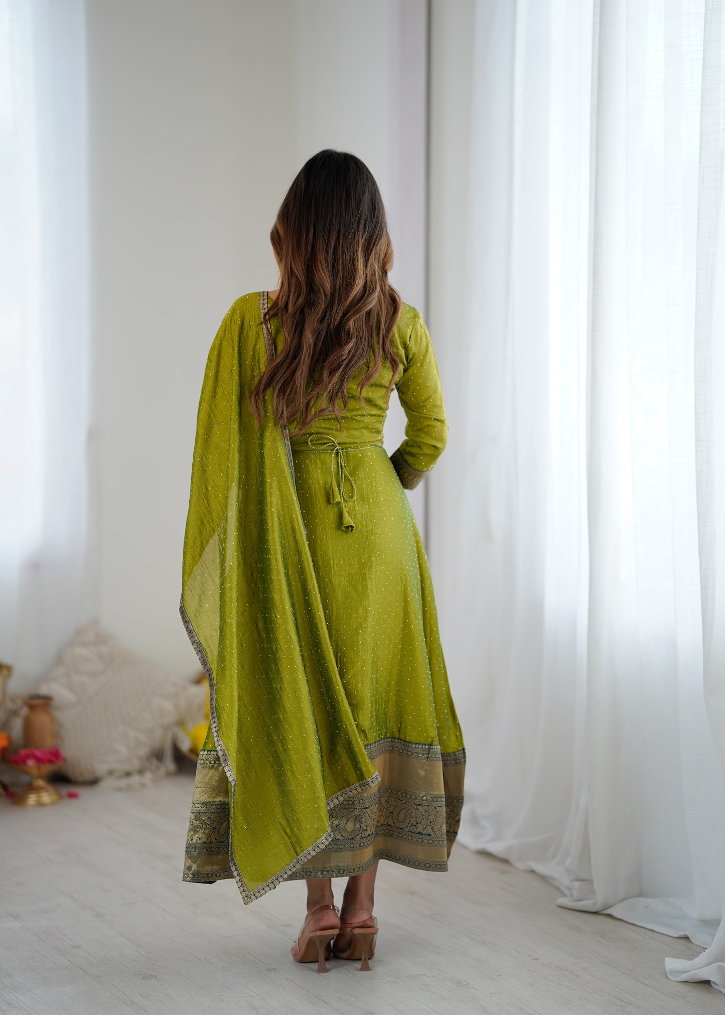 Premium Quality Bluming Vichitra fabric with Jacquard Weaving Lace Border Duptta Gown