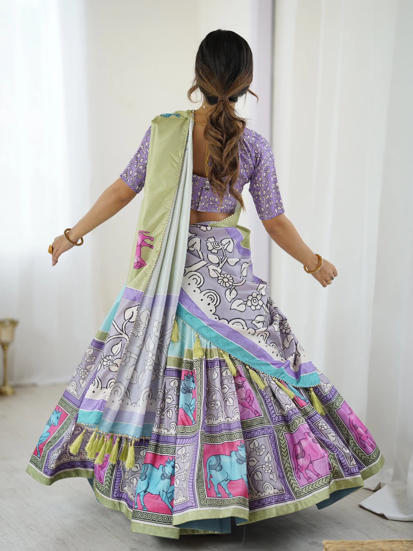 Trendy Kalamkari Lehenga with Contrast Blouse | Lightweight & Stylish