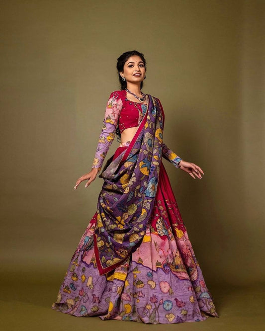 Exquisite Kalamkari Lehenga in Rich Multicolor Design – Perfect for Cultural & Festive Events