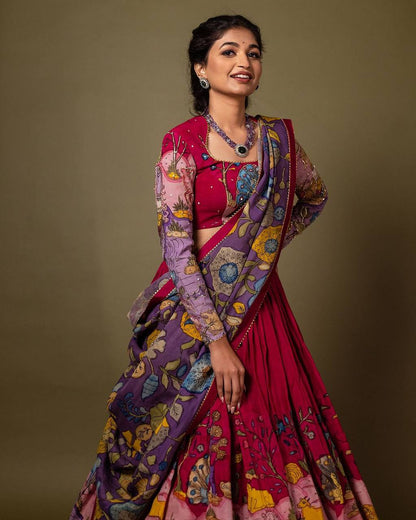 Exquisite Kalamkari Lehenga in Rich Multicolor Design – Perfect for Cultural & Festive Events