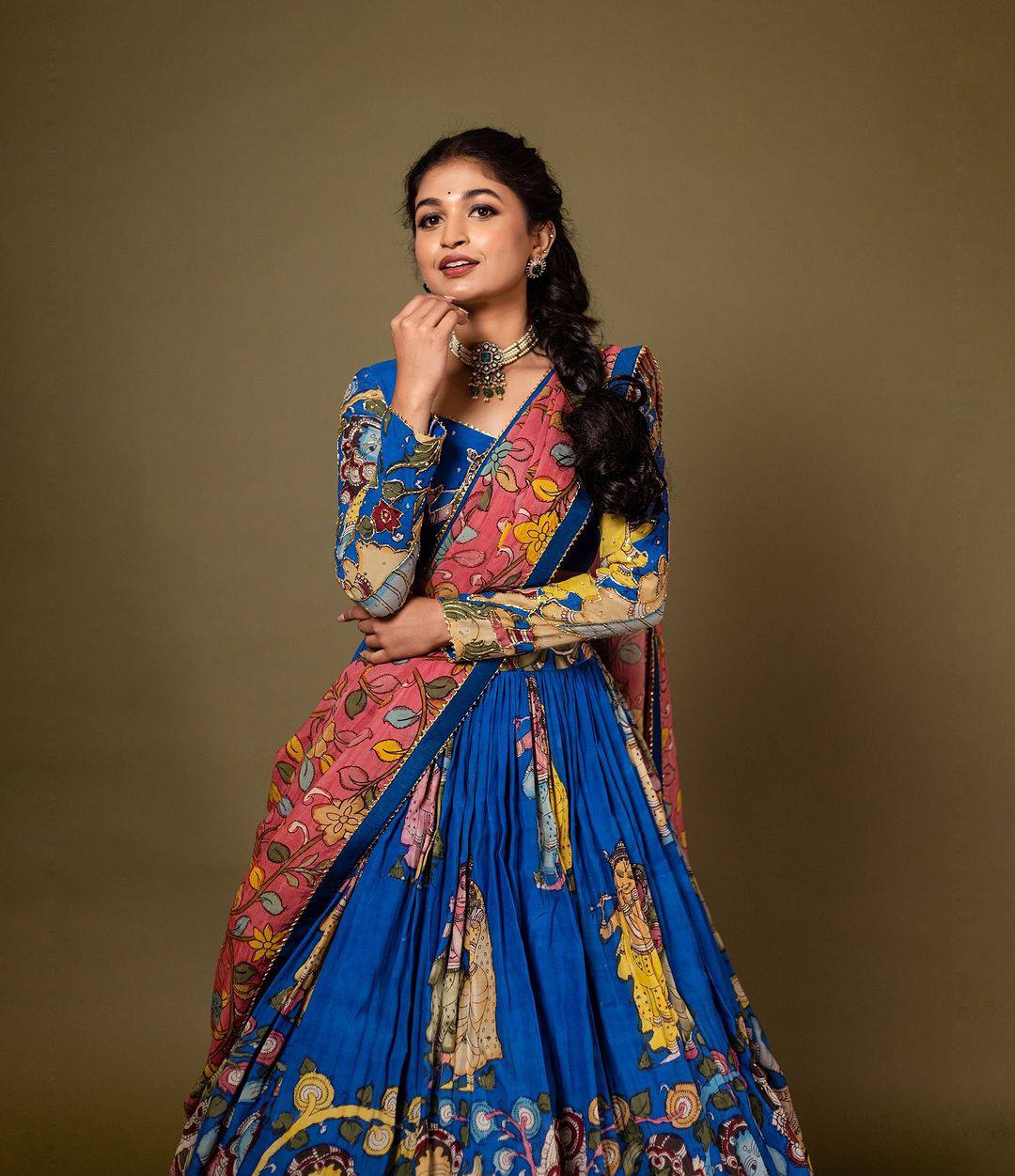 Vibrant Kalamkari Lehenga Choli Set with Multicolor Cultural Prints Regular price