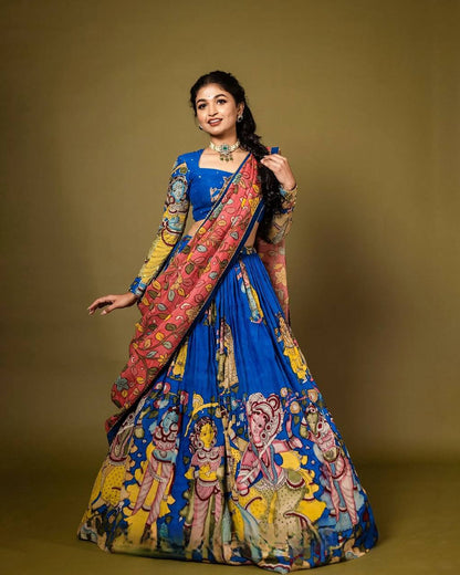 Vibrant Kalamkari Lehenga Choli Set with Multicolor Cultural Prints Regular price