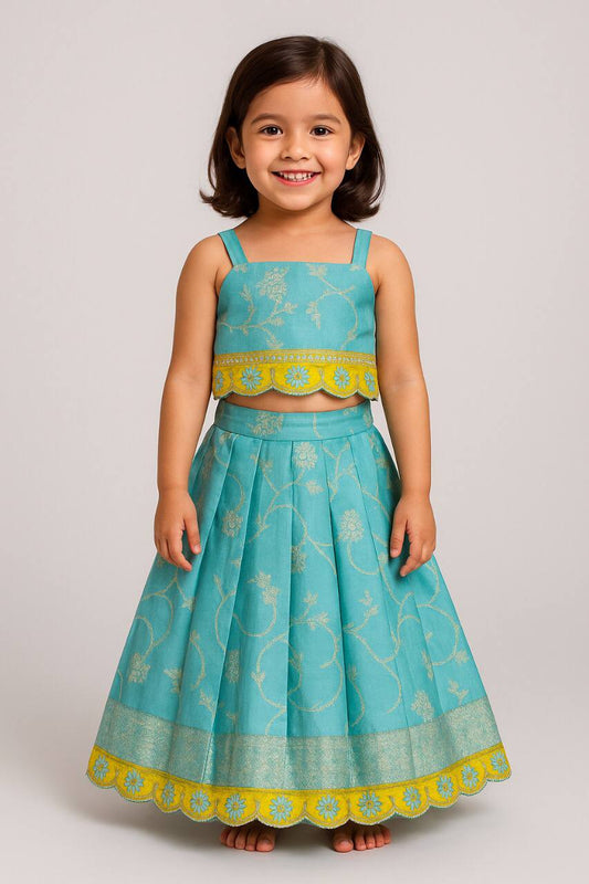Aqua Blue Lehenga Choli for Kids – Traditional Party Wear Dress for Girls